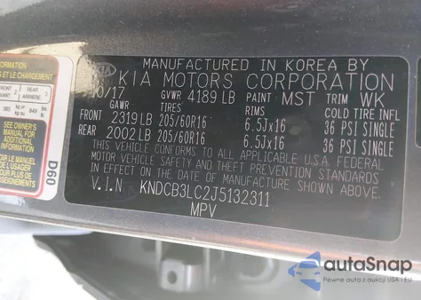 2018 Kia Niro Lx z USA, uszkodzony, nr VIN KNDCB3LC2J5132311